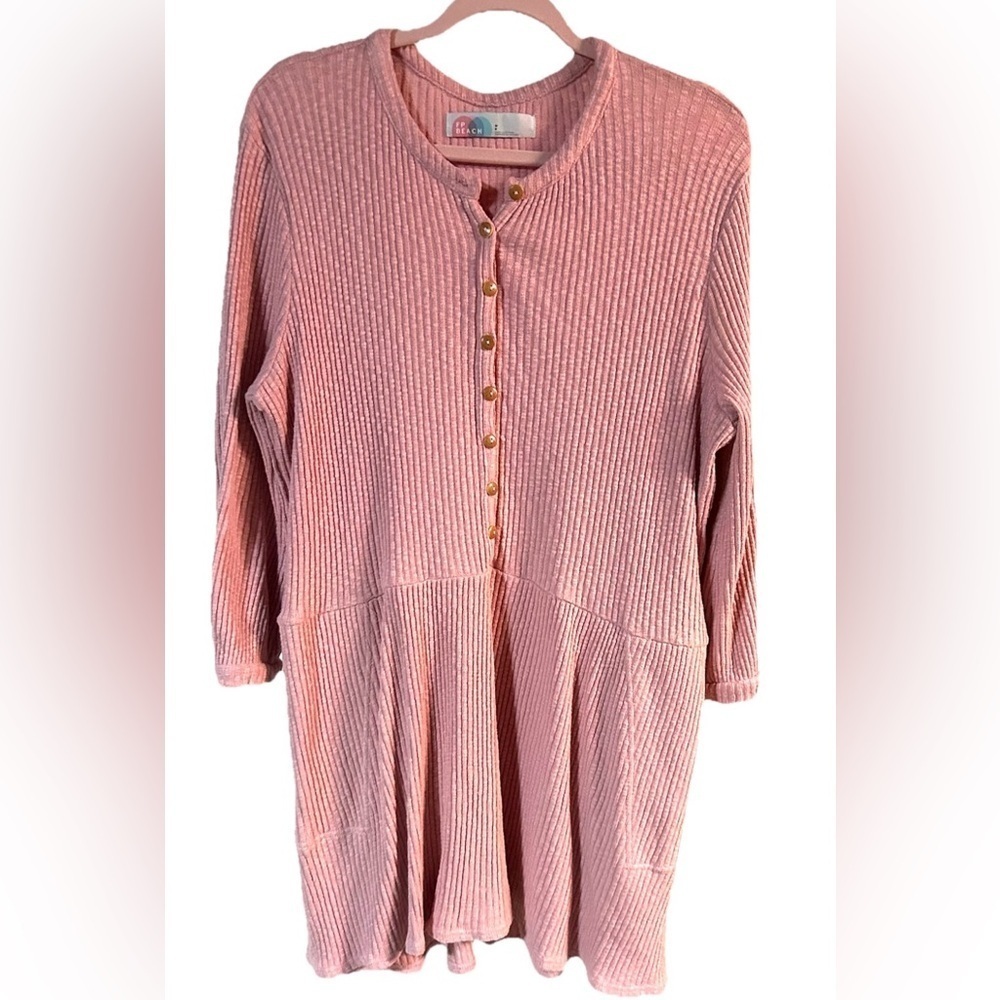 Free People Beach Oversized Slouchy Button Up Cover Up Dress‎ Dusty Rose